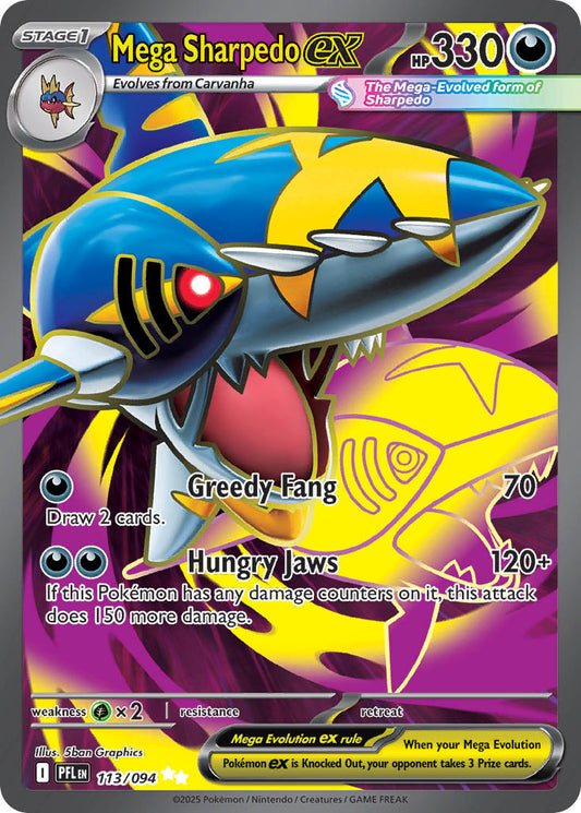 Mega Sharpedo ex #113/094 Llamas Fantasmales 2025 Casi Nuevo