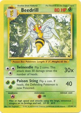 Beedrill 1999 Base Set Unlimited #17/102 Trading Card Damaged