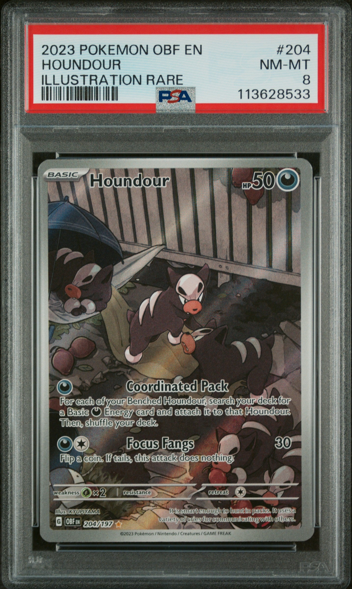 Houndour #204/197 Obsidian Flames 2023 PSA 8