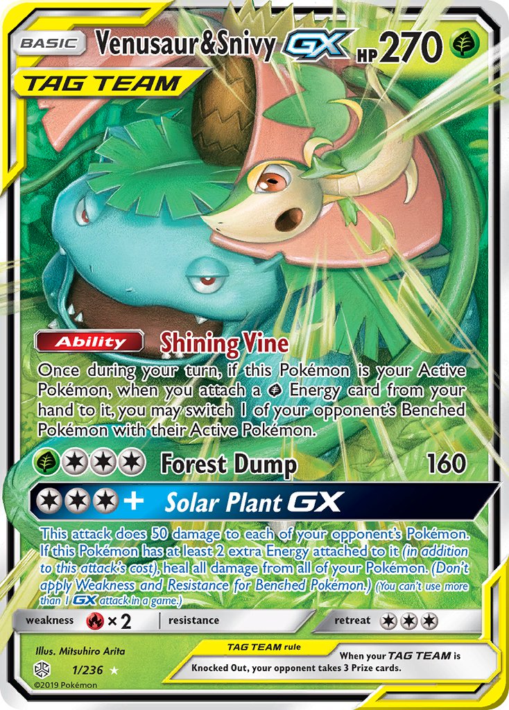 Venusaur & Snivy GX 2019 Cosmic Eclipse Cosmic Eclipse #1/236 Near Mint