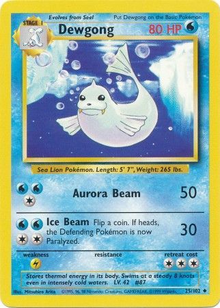 Dewgong 1999 Base Set Unlimited #25/102 Trading Card Lightly Played