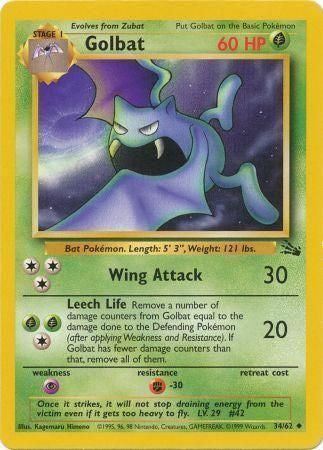 Golbat 1999 Fossil Unlimited #34/62 Trading Card Moderately Played