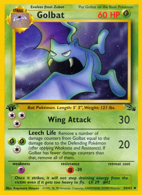 Golbat 1999 Fossil 1st Edition #34/62 Trading Card Near Mint