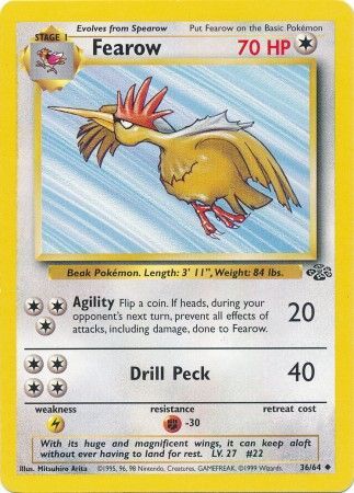 Fearow 1999 Jungle Unlimited #36/64 Trading Card Damaged