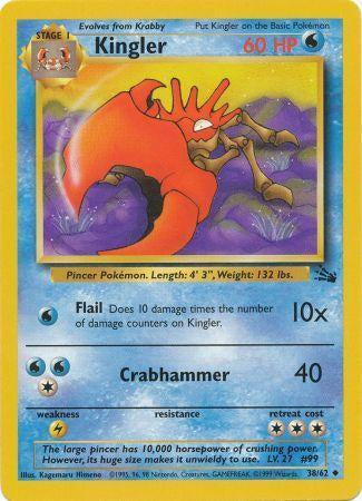 Kingler 1999 Fossil Unlimited #38/62 Trading Card Moderately Played