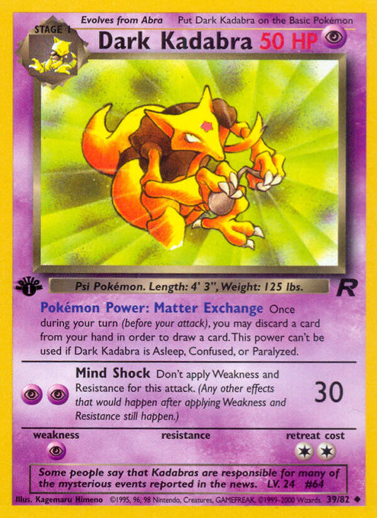 Dark Kadabra 2000 Team Rocket 1st Edition #39/82 Trading Card Near Mint