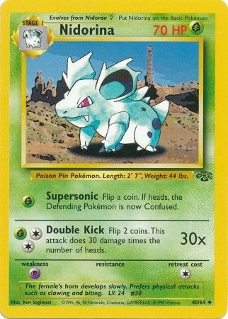 Nidorina 1999 Jungle Unlimited #40/64 Trading Card Damaged