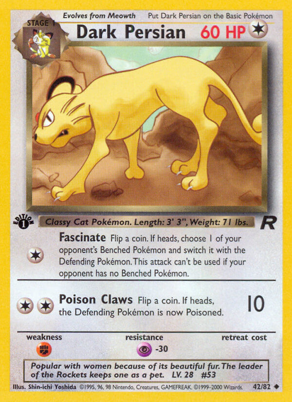 Dark Persian 2000 Team Rocket 1st Edition #42/82 Trading Card Near Mint