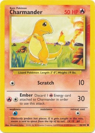 Charmander 1999 Base Set Unlimited #46/102 Trading Card Lightly Played