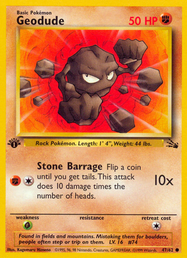 Geodude 1999 Fossil 1st Edition #47/62 Trading Card Near Mint