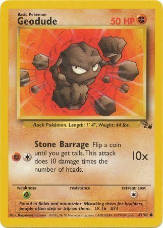 Geodude 1999 Fossil Unlimited #47/62 Trading Card Near Mint