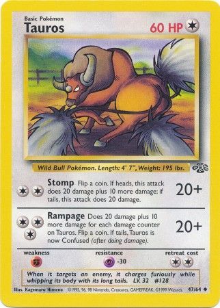 Tauros 1999 Jungle Unlimited #47/64 Trading Card Moderately Played