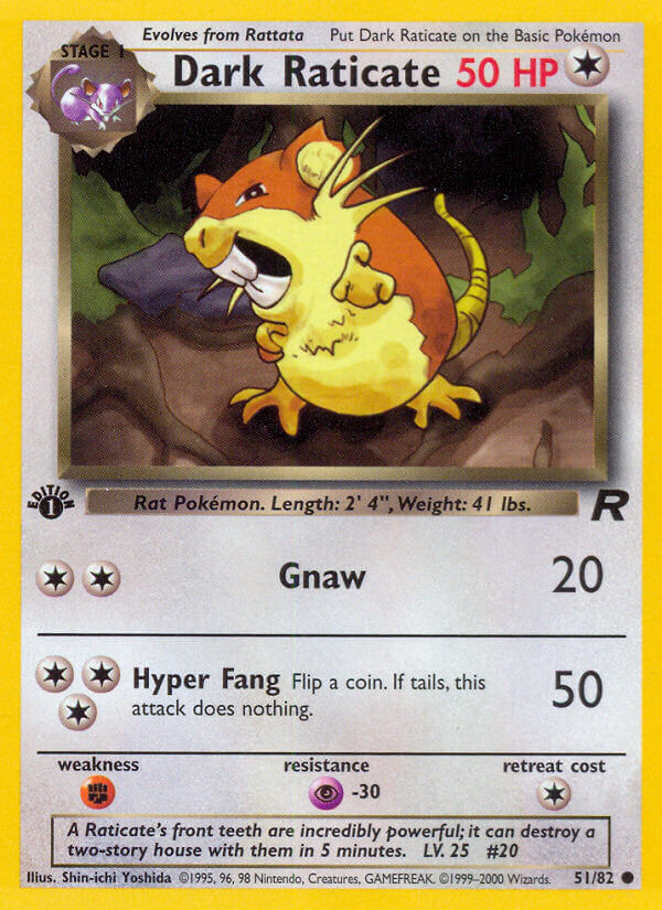 Dark Raticate 2000 Team Rocket 1st Edition #51/82 Trading Card Near Mint