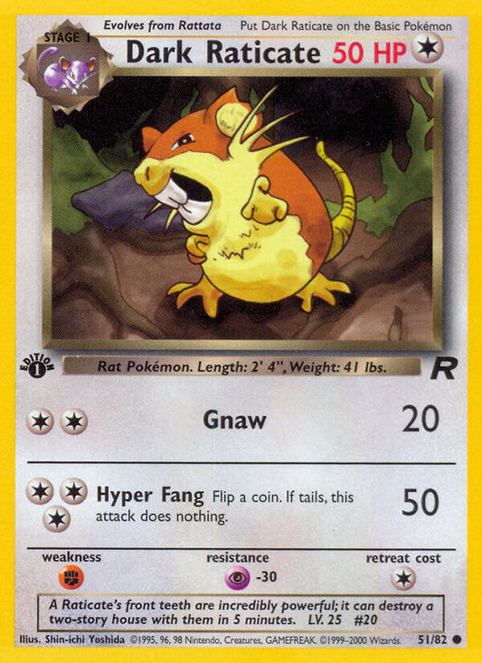 Dark Raticate 2000 Team Rocket 1st Edition #51/82 Trading Card Near Mint