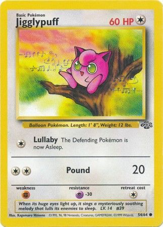 Jigglypuff 1999 Jungle Unlimited #54/64 Trading Card Heavily Played