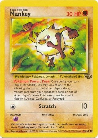 Mankey 1999 Jungle Unlimited #55/64 Trading Card Moderately Played
