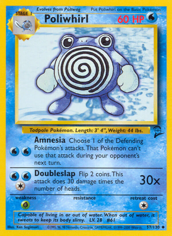 Poliwhirl 2000 Base Set 2 #57/130 Trading Card Heavily Played