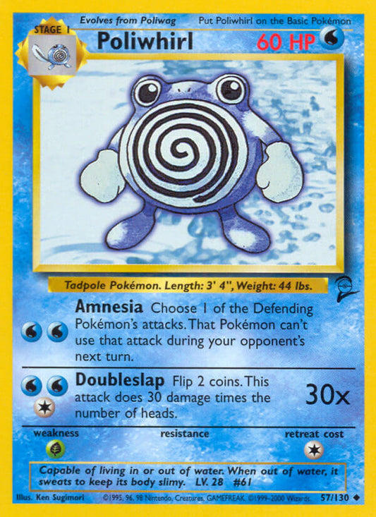 Poliwhirl 2000 Base Set 2 #57/130 Trading Card Heavily Played