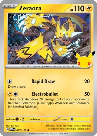 Zeraora #057/128 30th Celebration 2026 Near Mint