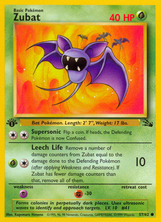 Zubat 1999 Fossil 1st Edition #57/62 Trading Card Near Mint