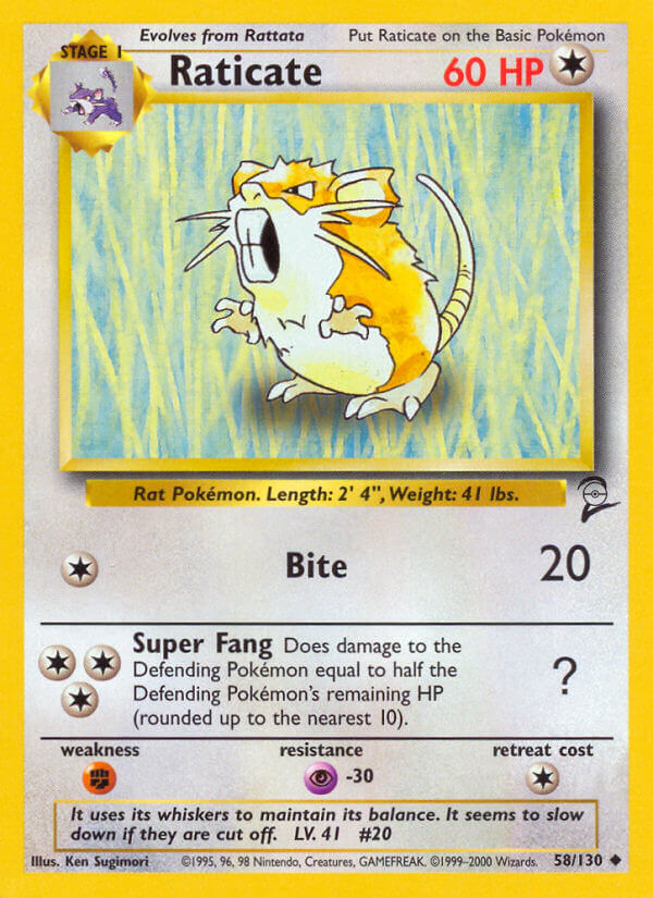 Raticate 2000 Base Set 2 #58/130 Trading Card Near Mint