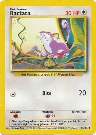 Rattata 1999 Base Set Unlimited #61/102 Trading Card Lightly Played