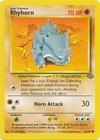 Rhyhorn 1999 Jungle Unlimited #61/64 Trading Card Heavily Played