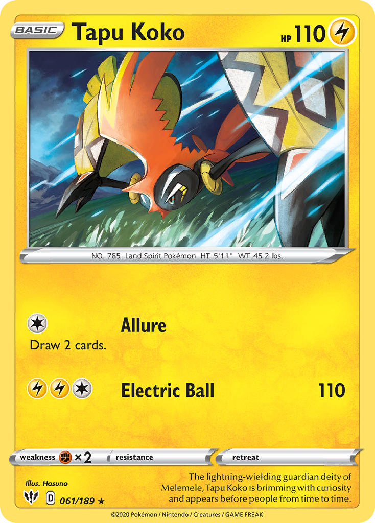 Tapu Koko #061/189 Darkness Ablaze 2020 Near Mint