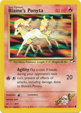 Blaine's Ponyta 2000 Gym Heroes Unlimited #63/132 Trading Card Near Mint