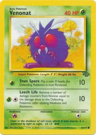 Venonat 1999 Jungle Unlimited #63/64 Trading Card Lightly Played