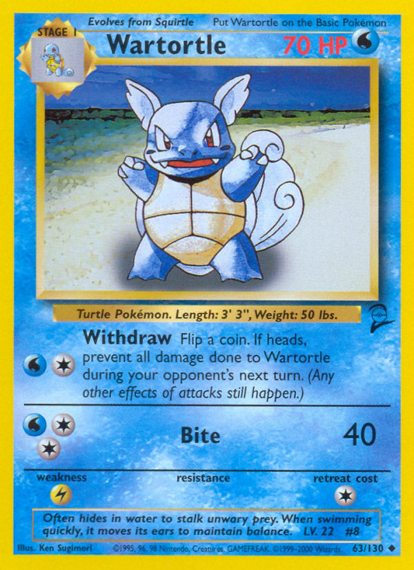 Wartortle 2000 Base Set 2 #63/130 Trading Card Lightly Played