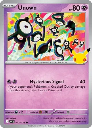 Unown #072/128 30th Celebration 2026 Near Mint