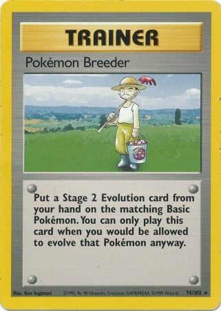 Carta Coleccionable Pokémon Breeder 1999 Base Set Unlimited #76/102 Casi Nueva