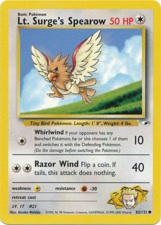 Lt. Surge's Spearow 2000 Gym Heroes Unlimited #83/132 Trading Card Near Mint