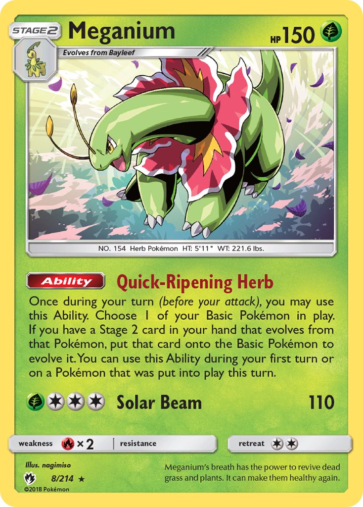 Meganium 2018 Lost Thunder Lost Thunder #8/214 Near Mint