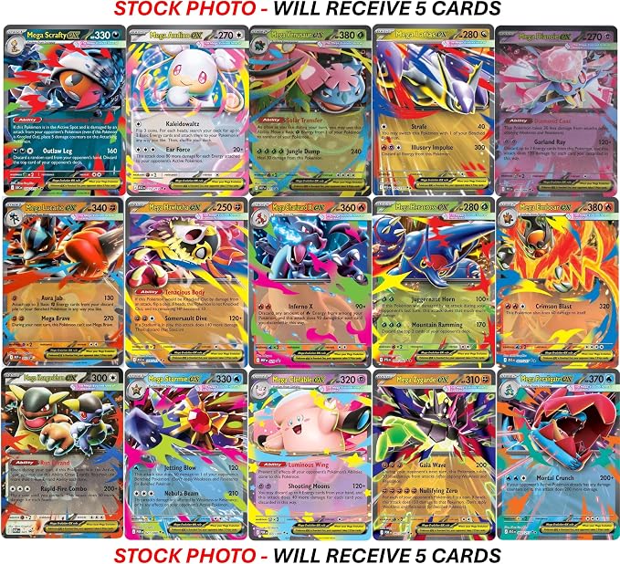 5 Pokemon - Mega Evolution ex Ultra Rare Card Lot - Assorted Variety - No Duplicates
