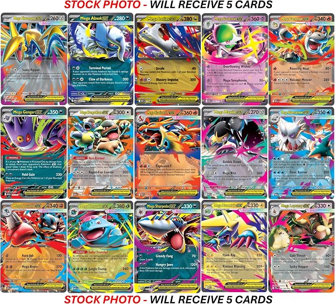 5 Pokemon - Mega Evolution ex Ultra Rare Card Lot - Assorted Variety - No Duplicates