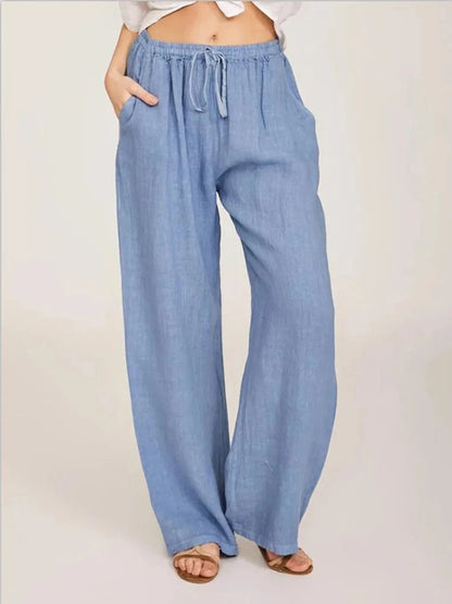Pantalones anchos de lino y algodón para mujer de cintura alta, sueltos, de cáñamo, informales, transpirables, para verano y otoño