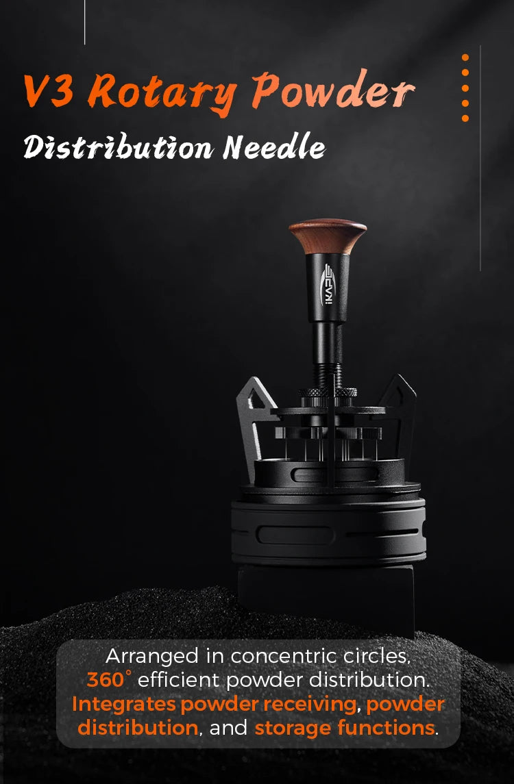 IKAPE V3 Herramienta WDT para Espresso – Agitador de café giratorio con embudo dosificador y soporte, Herramienta de distribución de espresso para baristas, Posos de café y accesorios para cafetería casera