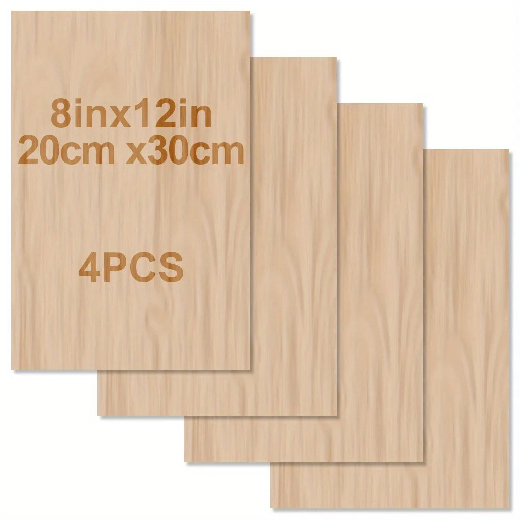 Feuilles de contreplaqué de tilleul (4 à 48 pièces) – Panneaux de bois de 20 × 30 cm découpés au laser de 2 mm pour les loisirs créatifs, la gravure laser, la peinture et la fabrication de modèles
