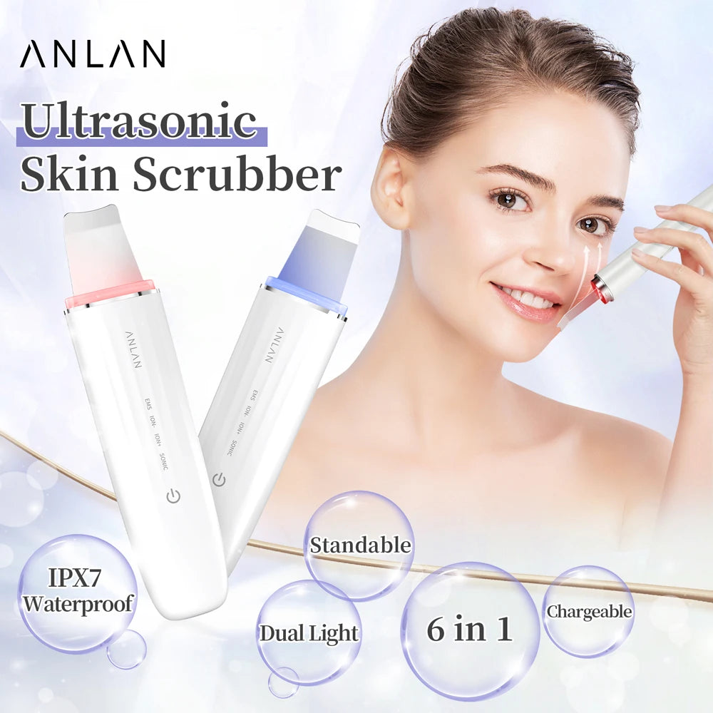 ANLAN Limpiador Facial Ultrasónico – Limpiador de Poros Profundo con Peeling Ultrasónico, Dispositivo LED Rojo y Azul para Lifting Facial (Resistente al Agua IPX7)