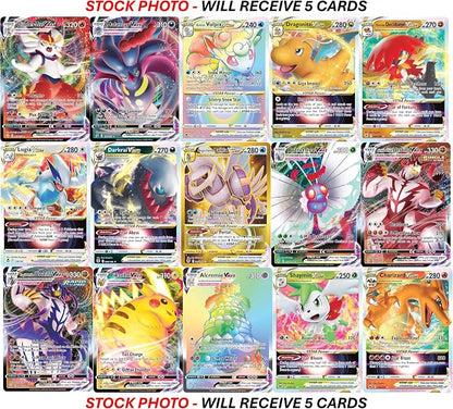 Paquete de 5 cartas de Pokémon VMAX/VSTAR - X2 VSTAR - X2 VMAX - X1 Secreta Rara - Sin Duplicados