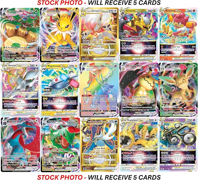 Paquete de 5 cartas de Pokémon VMAX/VSTAR - X2 VSTAR - X2 VMAX - X1 Secreta Rara - Sin Duplicados