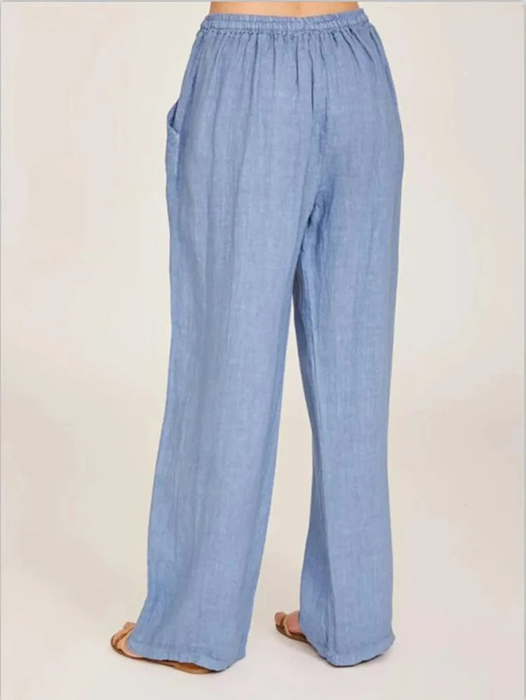 Pantalones anchos de lino y algodón para mujer de cintura alta, sueltos, de cáñamo, informales, transpirables, para verano y otoño