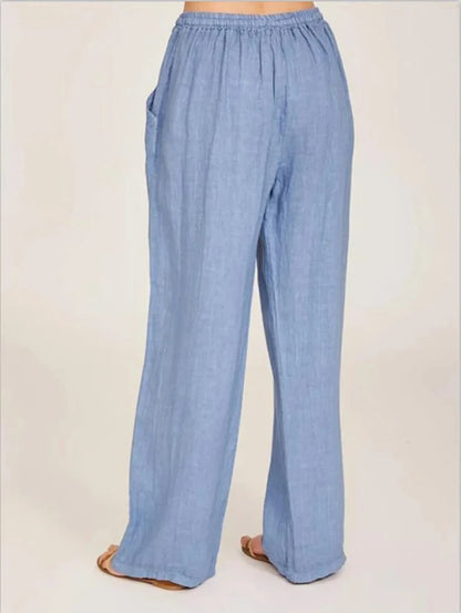 Pantalones anchos de lino y algodón para mujer de cintura alta, sueltos, de cáñamo, informales, transpirables, para verano y otoño
