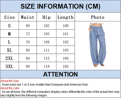 Pantalones anchos de lino y algodón para mujer de cintura alta, sueltos, de cáñamo, informales, transpirables, para verano y otoño