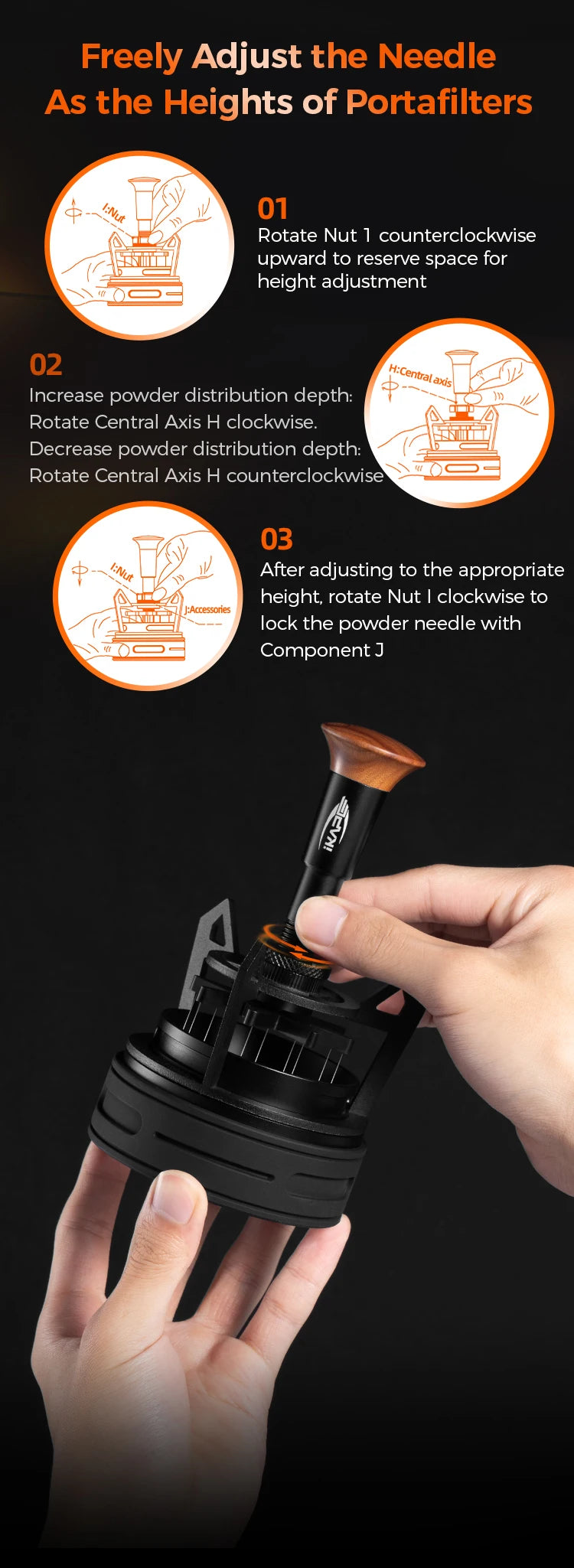 IKAPE V3 Herramienta WDT para Espresso – Agitador de café giratorio con embudo dosificador y soporte, Herramienta de distribución de espresso para baristas, Posos de café y accesorios para cafetería casera