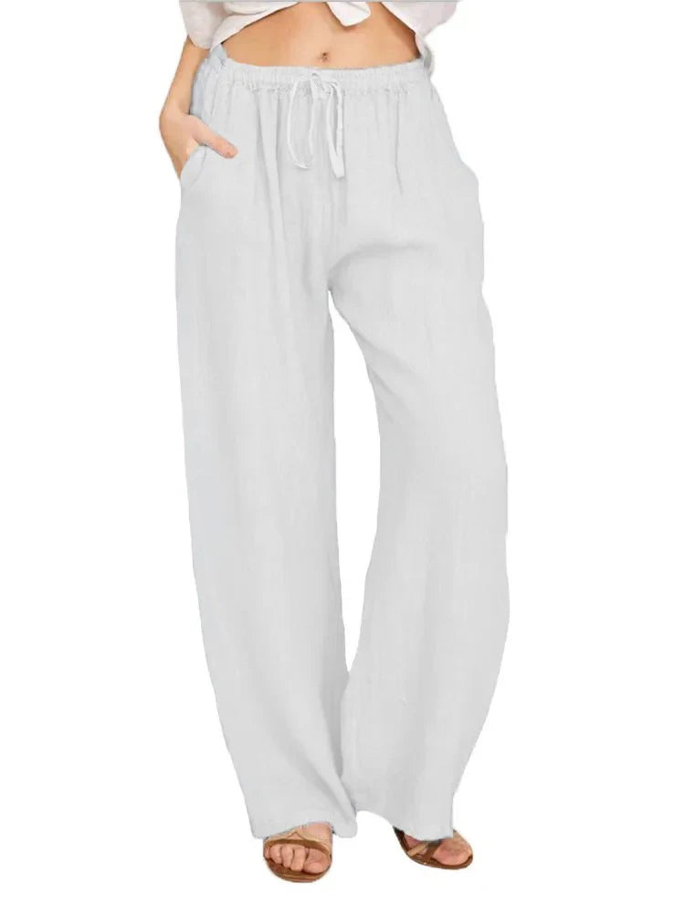 Pantalones anchos de lino y algodón para mujer de cintura alta, sueltos, de cáñamo, informales, transpirables, para verano y otoño