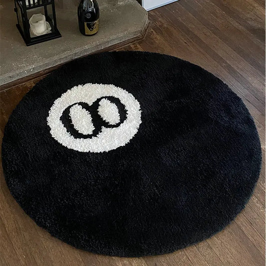 LAKEA Alfombra Halloween Bola 8 – Alfombra redonda de acento con mechones, suave alfombra decorativa para interiores, alfombra de suelo inspirada en películas de terror, regalo de Halloween y decoración de fiesta