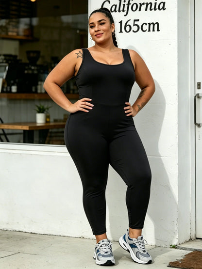 Plus Size Women's Workout Jumpsuit – Sleeveless One-Piece Yoga Romper with Stretch Leggings for Fitness & Activewear
